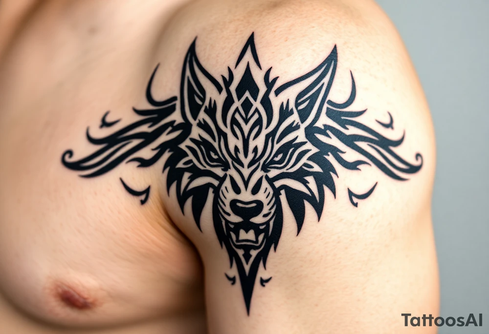 majestic tribal ING iang wolf tattoo idea