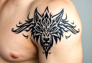 majestic tribal ING iang wolf tattoo idea