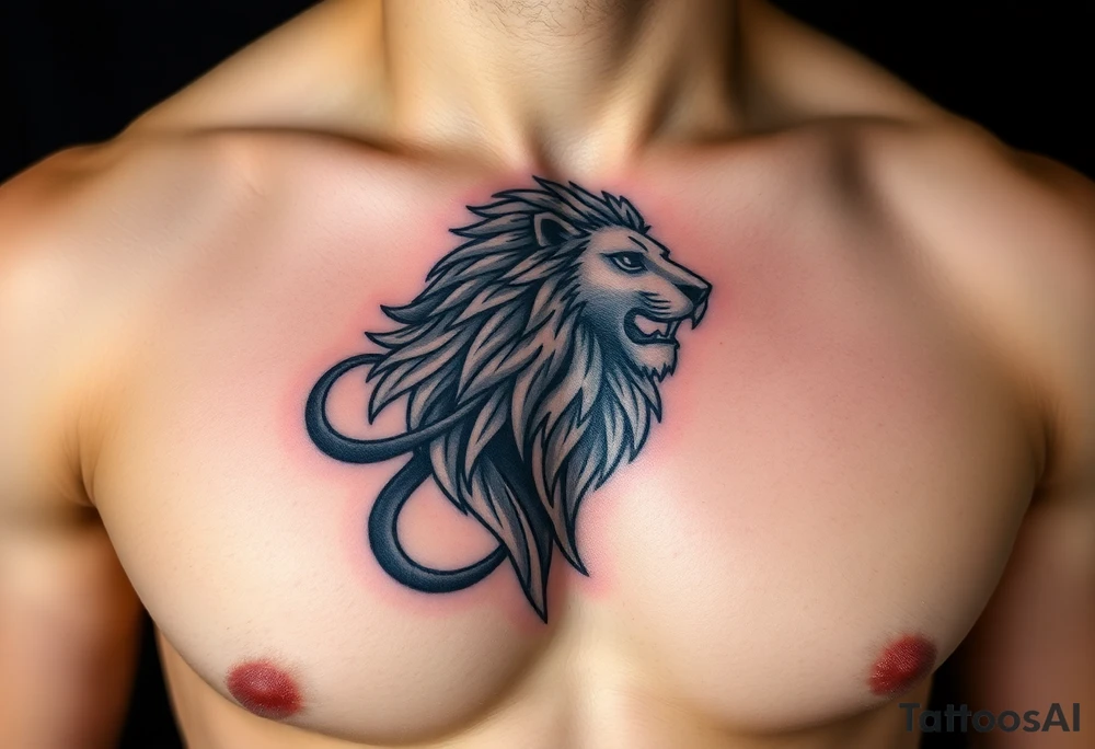 powerful lion on one pec tattoo idea
