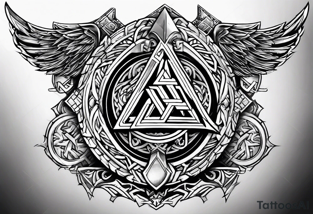 Valhalla sword 
shield axe Valknut tattoo idea