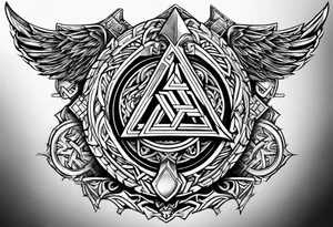 Valhalla sword 
shield axe Valknut tattoo idea
