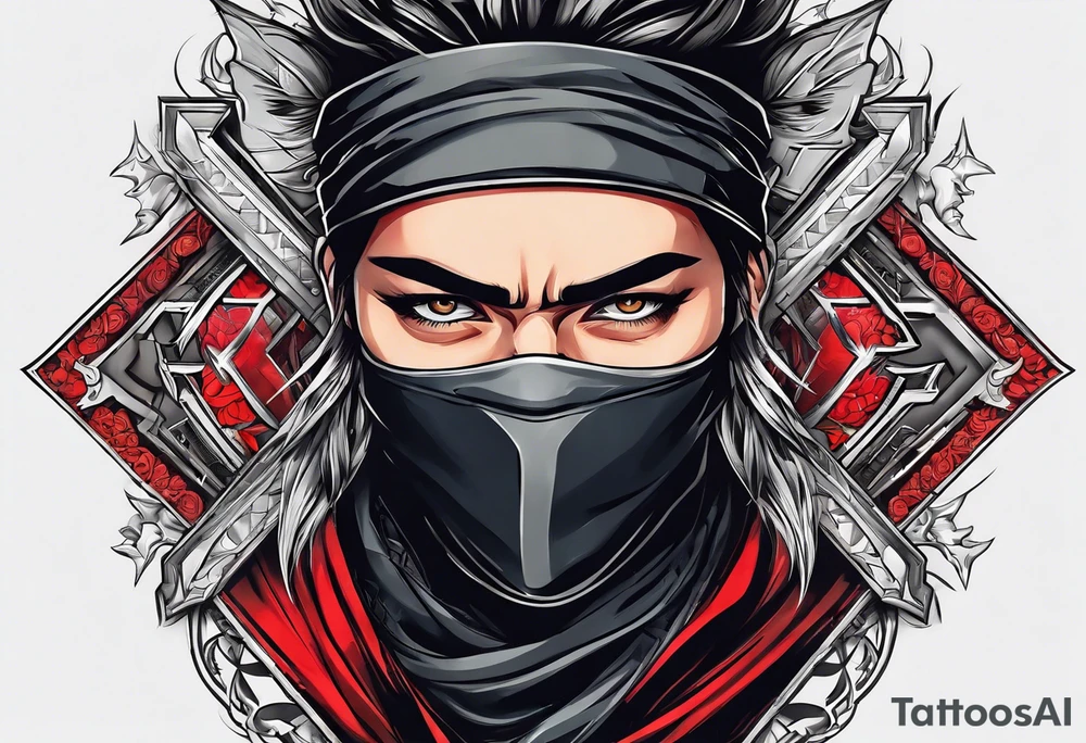 the letters A R in the middle of a ninja headband tattoo idea