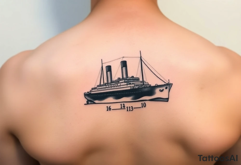 Ship image of Titanic with coordinates tattoo idea