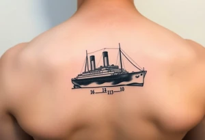 Ship image of Titanic with coordinates tattoo idea