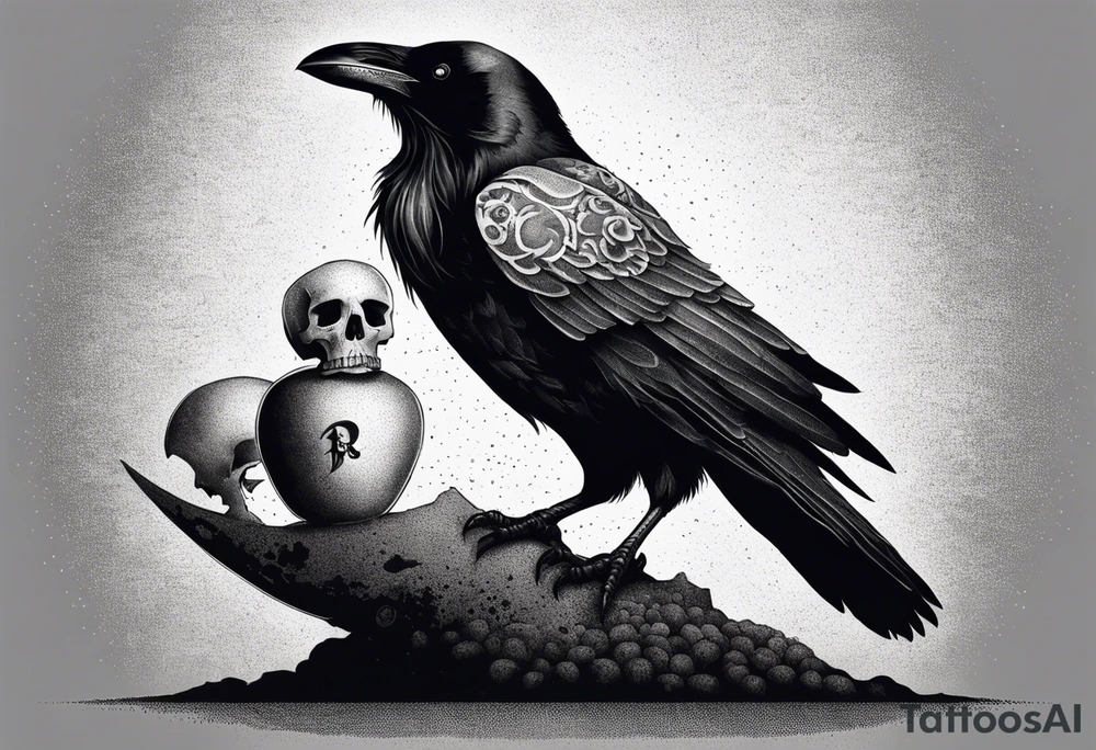 Raven standing on a skull tattoo idea