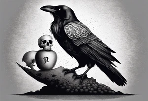 Raven standing on a skull tattoo idea