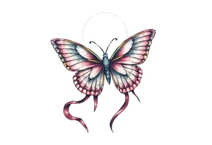ethereal butterfly with flowing silk ribbons in moonlight tattoo idea