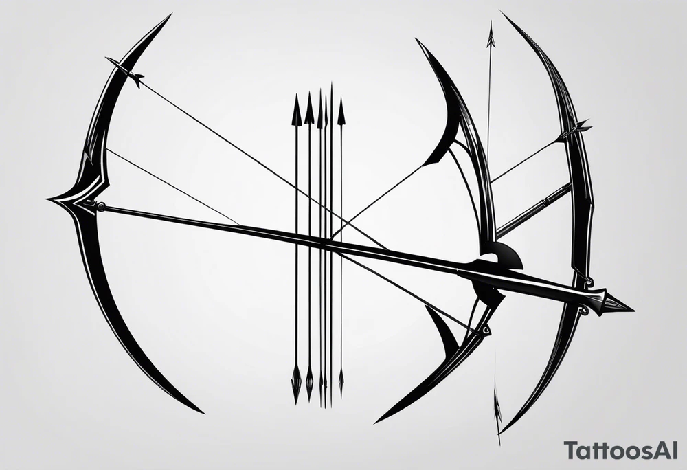 A loaded bow with 2 arrows. simplistic, minimalist and clean, even abstract. no people. very few lines. keep it simple tattoo idea