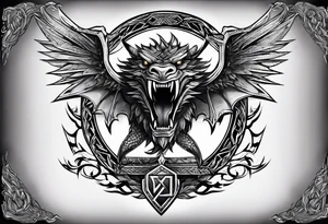 Valhalla sword shield dragon head axe Valknut tattoo idea