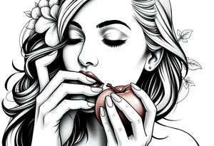 Beautiful  seductive woman eating an apple tattoo idea