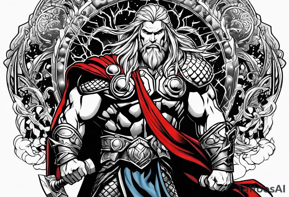 The Mighty Thor  with lightning in the background tattoo idea