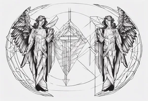Two angels as brothers portrayed as geometric code tattoo idea