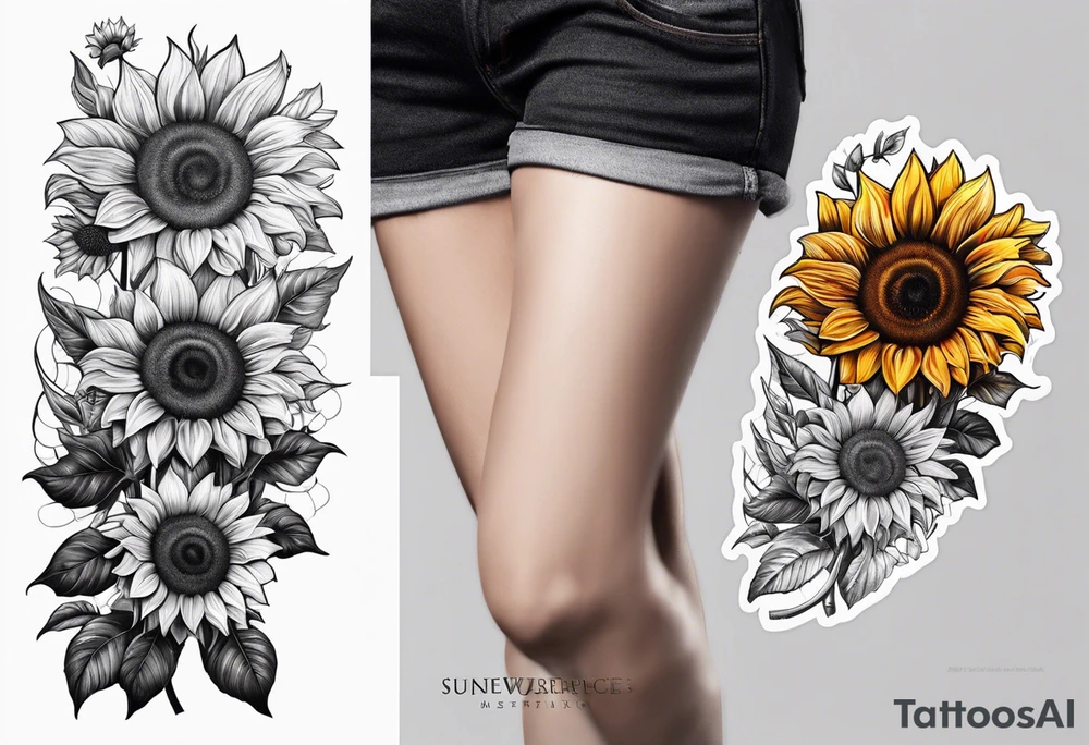 Leg sleeve sunflower tattoo idea