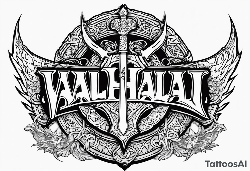 Valhalla sword shield dragon axe valkyrie tattoo idea