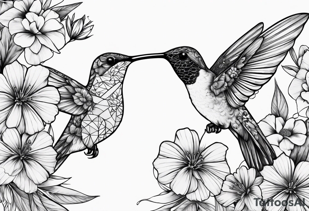 humming bird with flowers and butterflies tattoo idea