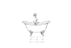 Clawfoot bathtub with lily coming up from tile floor tattoo idea