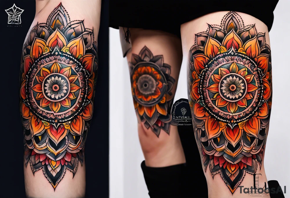 male mandala Knee tattoo in fall colors tattoo idea