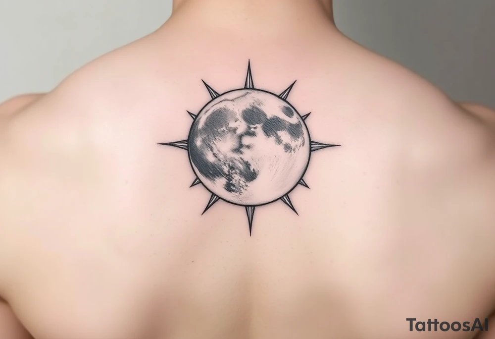 A fine line moon with the sun behind it tattoo idea