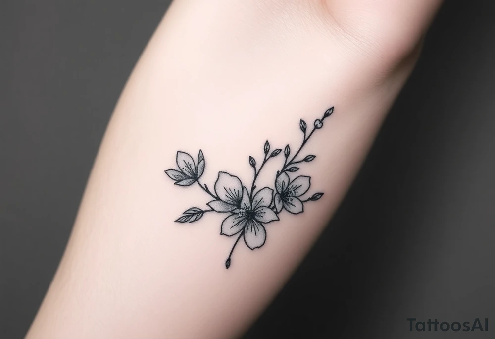 Feminine, romantic, dot work, wispy, flowers, eucalyptus tattoo idea