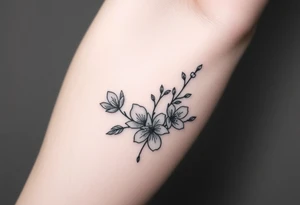 Feminine, romantic, dot work, wispy, flowers, eucalyptus tattoo idea