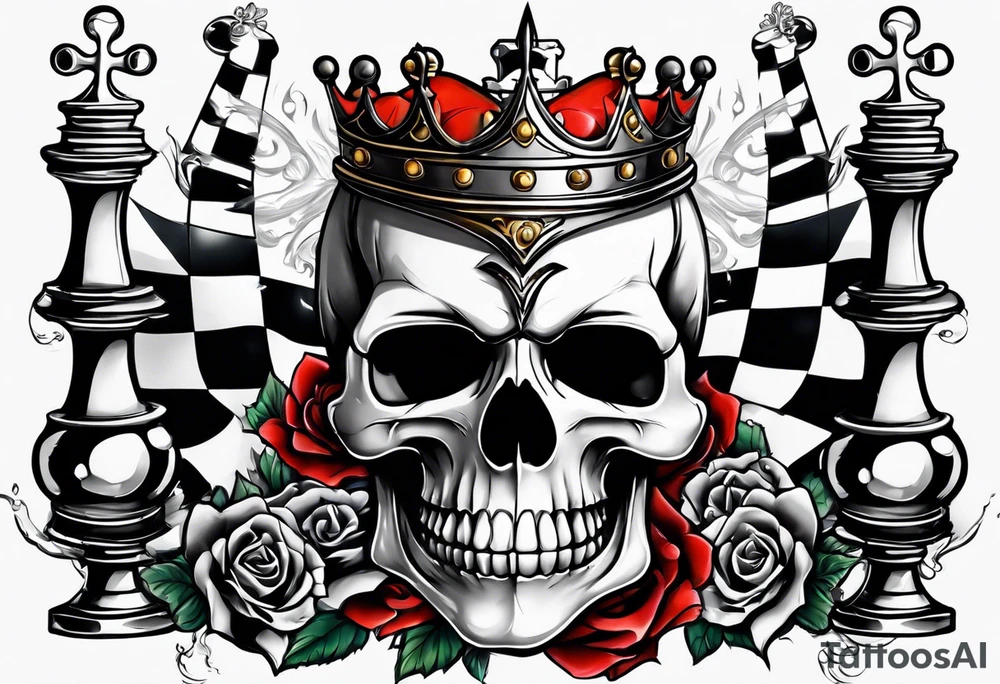 skull and chess pieces tattoo idea