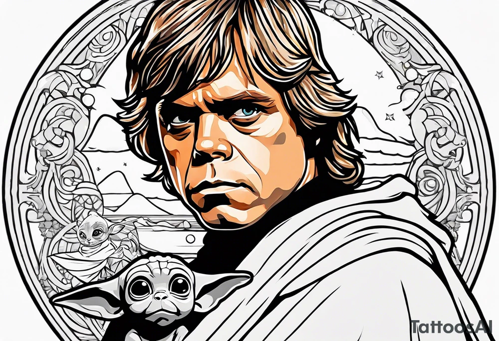 Luke Skywalker with baby grogu tattoo idea