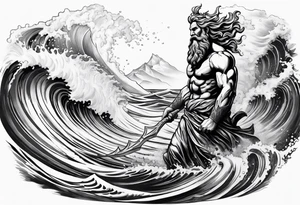 Poseidon steht in einer Welle im Meer tattoo idea