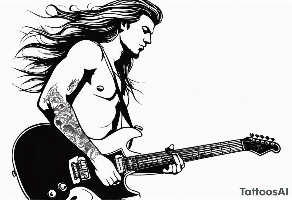 long hair rock man playing electric guitar tattoo idea