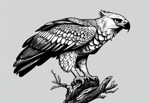 Harpy eagle perched on a branch tattoo idea