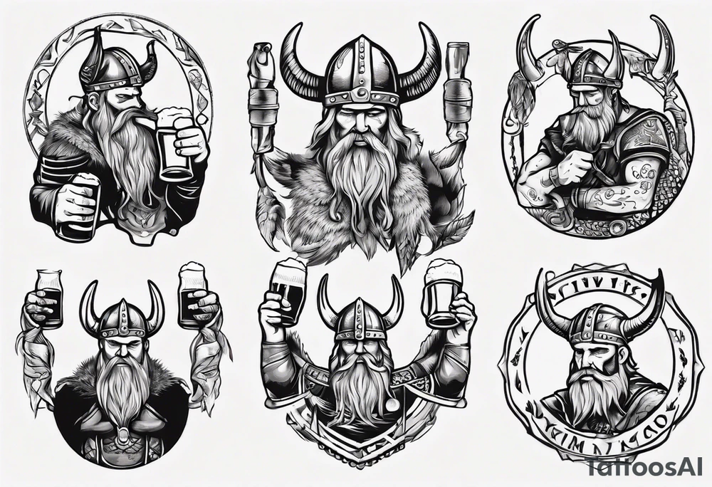 viking drinking beer tattoo idea