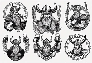viking drinking beer tattoo idea