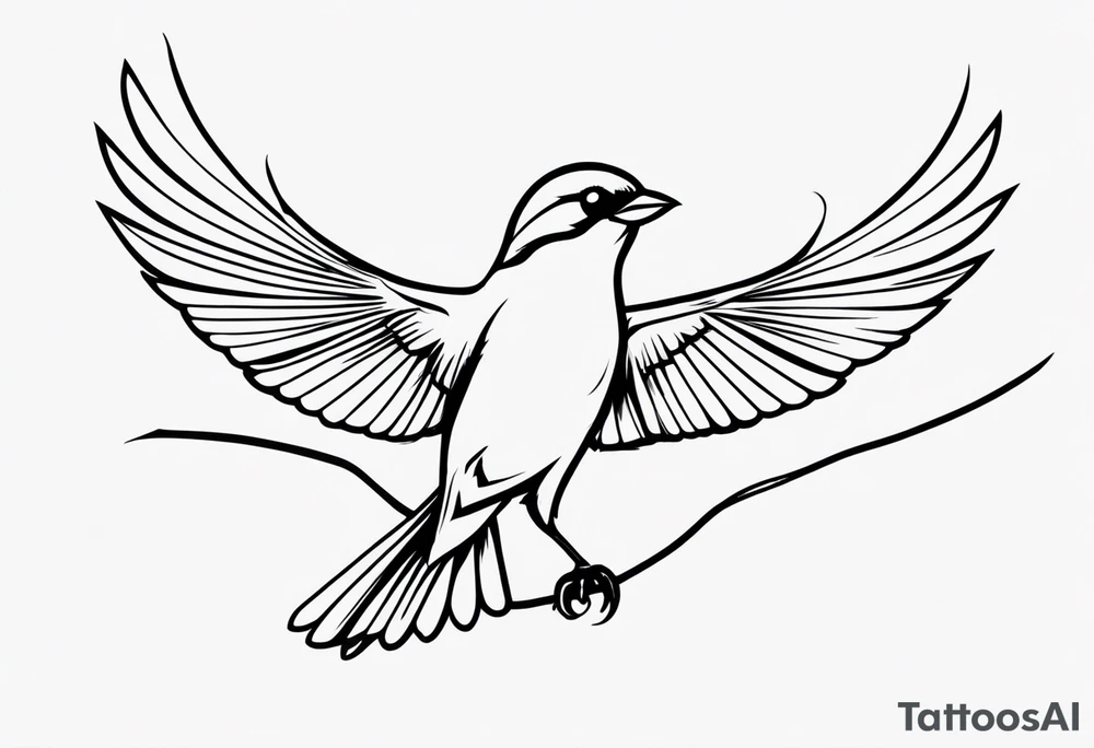Sparrow taking off from breaking branch tattoo idea