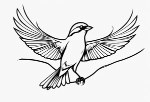 Sparrow taking off from breaking branch tattoo idea