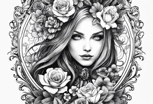 Alice through the looking glass with flowers everywhere tattoo idea
