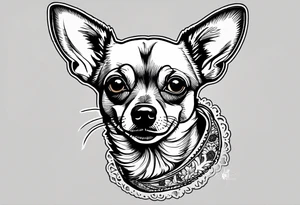 Portrait of short haired tan deer head chihuahua-corgi mix dog with paw print and phrase “loving you changed my life, losing you did the same.” tattoo idea