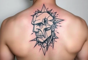 Rostro fragmentado o disolviéndose en formas geométricas. tattoo idea