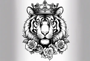 Tiger wearing crown with roses tattoo idea