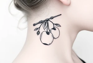 Girly fishing rod with something showcasing South Carolina peaches dangling from it tattoo idea