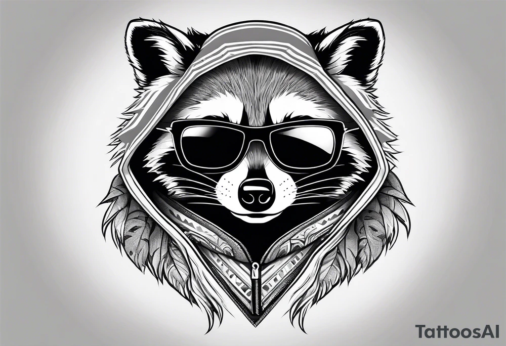 raccoon wearing a Superman hoodie tattoo idea