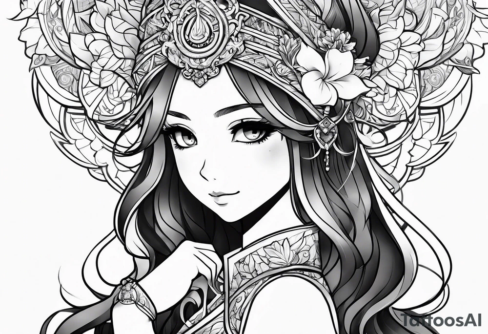 cute anime fineline tattoo sketch for girls tattoo idea