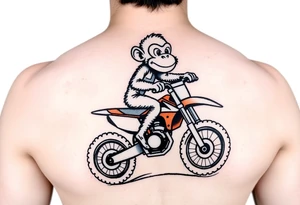 Cartoon monkey on an orange dirtbike tattoo idea