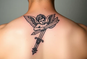 Cherub with flaming sword hand tattoo tattoo idea