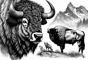 mountains cowboy bison wolf tattoo idea