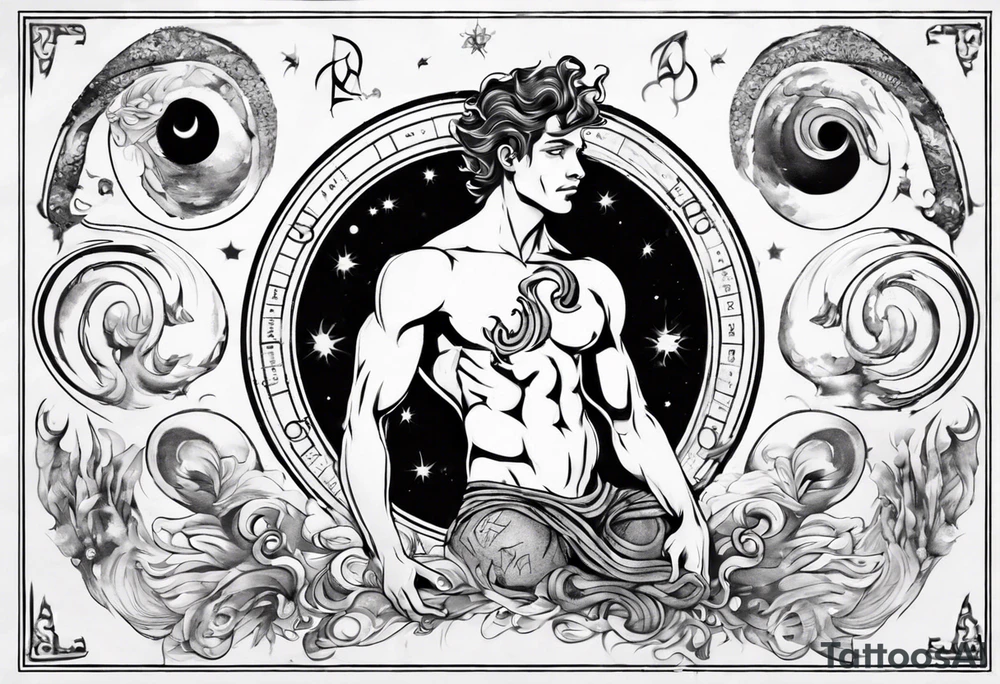 The Zodiac sign Aquarius in Human male form, mystic and spiritual. tattoo idea