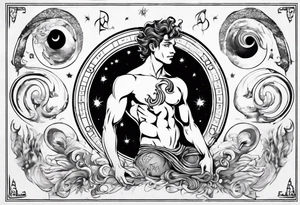 The Zodiac sign Aquarius in Human male form, mystic and spiritual. tattoo idea
