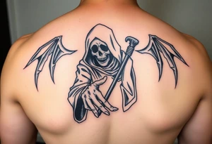 Simple grim reaper with his hand reached out to hold tattoo idea