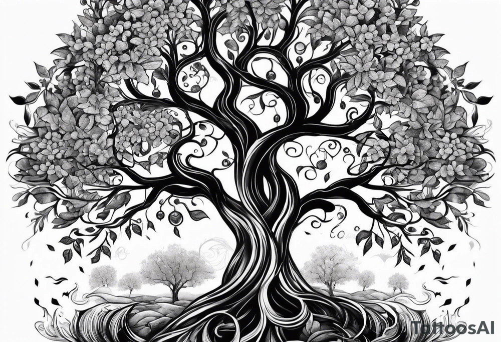 Tree of life with two dates tattoo idea