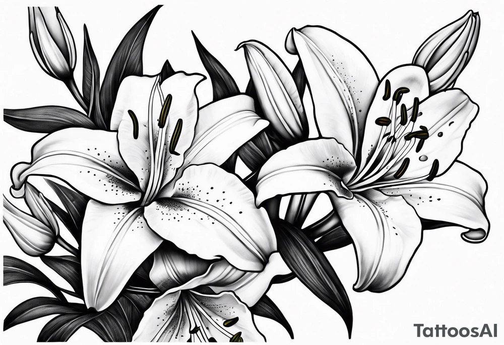 lilies with buds along branch tattoo idea