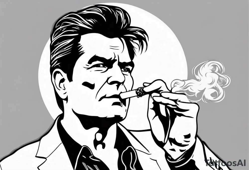 Charlie Sheen smoking cigarette tattoo idea