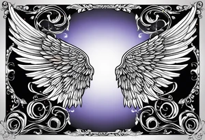 beautiful angel wings. with flilgree in the background tattoo idea